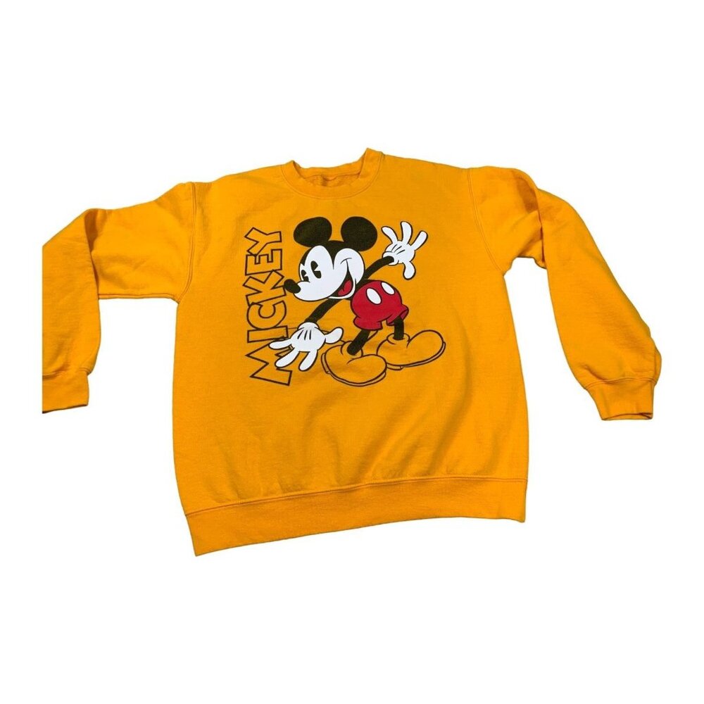 Disney Mickey Mouse Sweatshirt Men Medium Yellow Pullover Fleece Crewneck Y2K